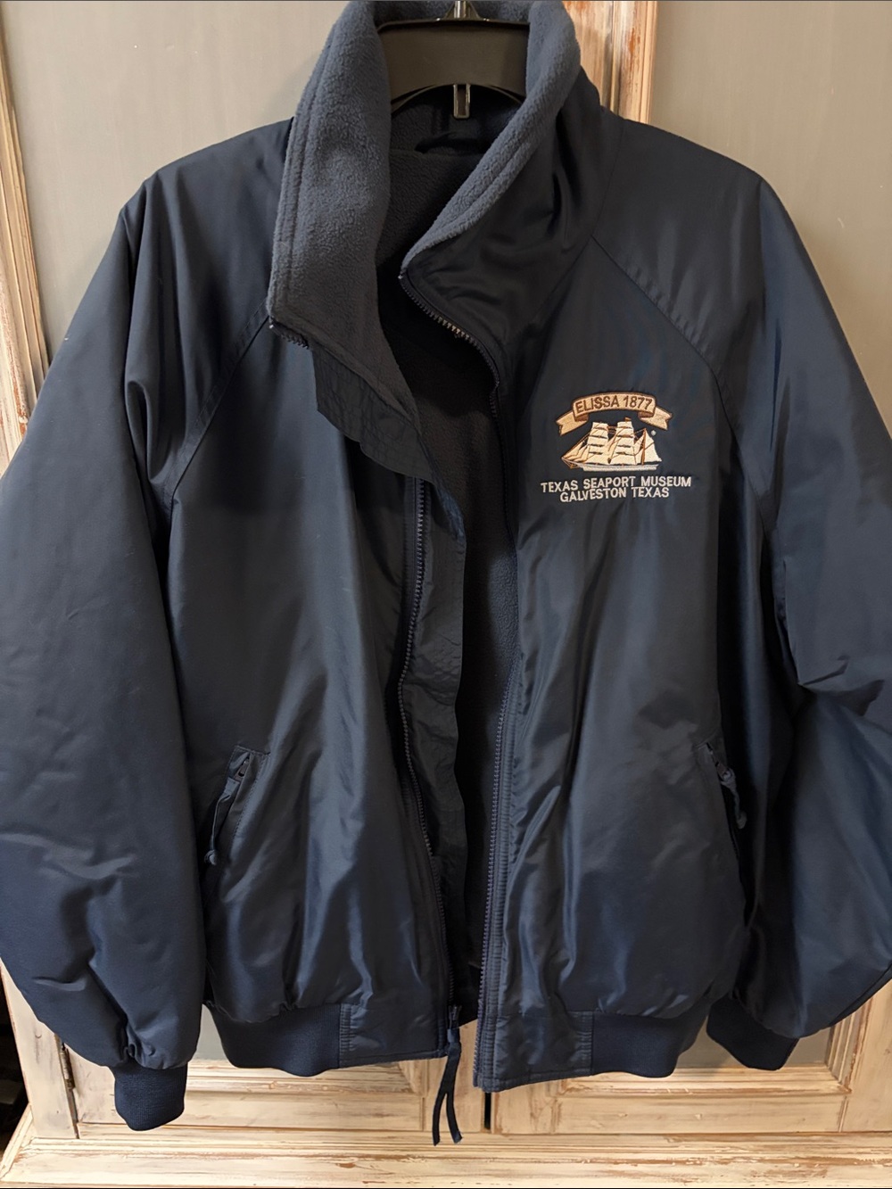 Port Authority Navy Windbreaker Jacket with Embroidered Texas Seaport Patch